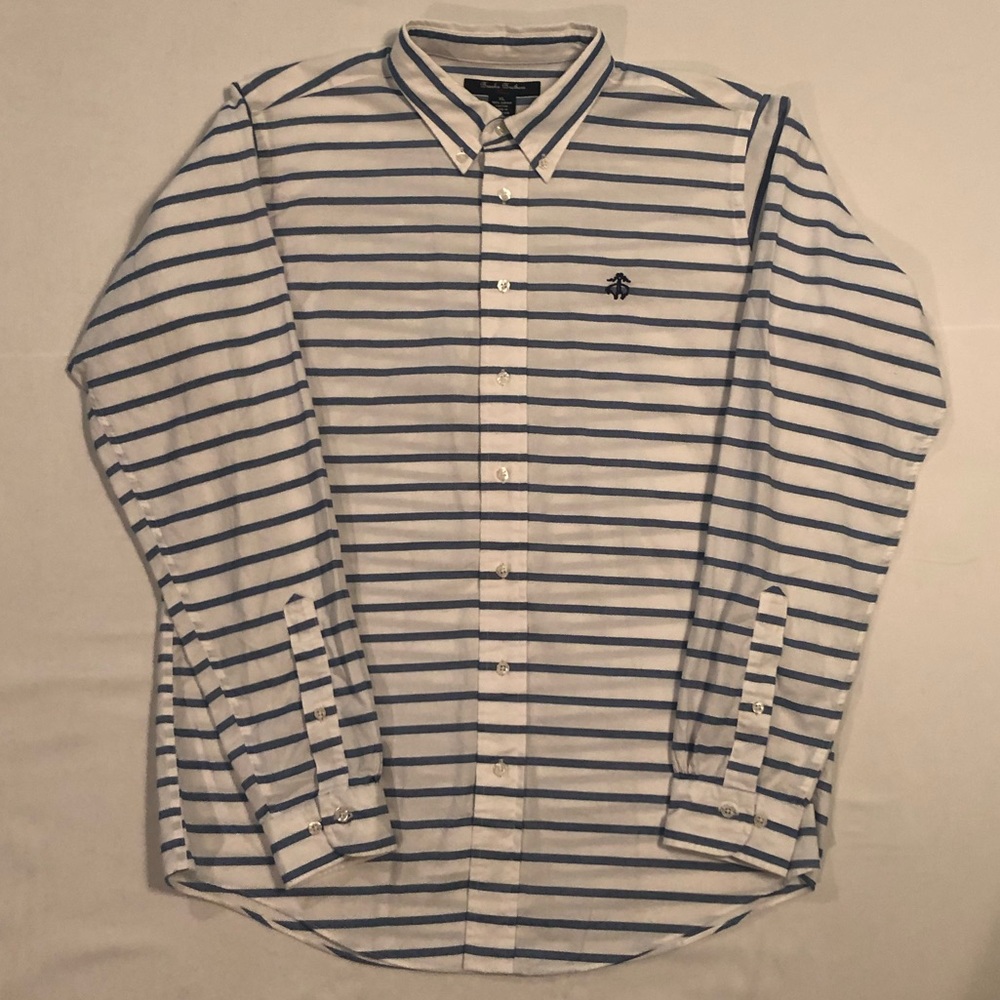 Brooks Brothers white oxford shirt w/blue stripes.